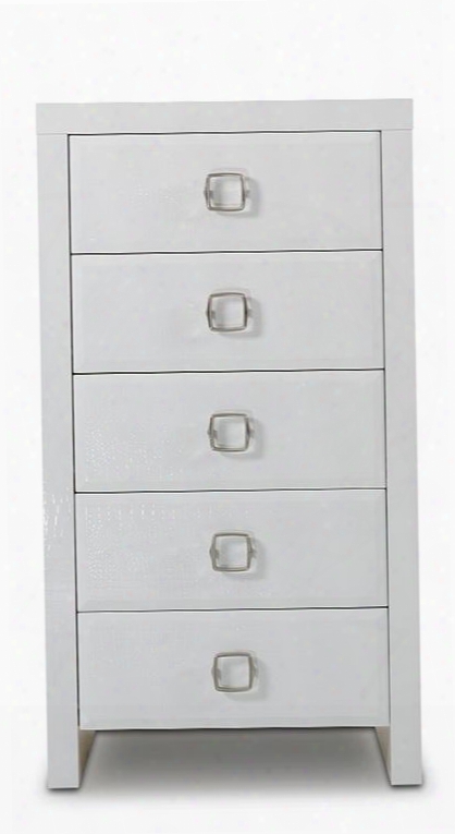 A&ampx; Glam Vgunaw55060wht 24" Chest With 5 Drawers Laser Etched Crocodile Texture And Square Metal Handles In High Gloss