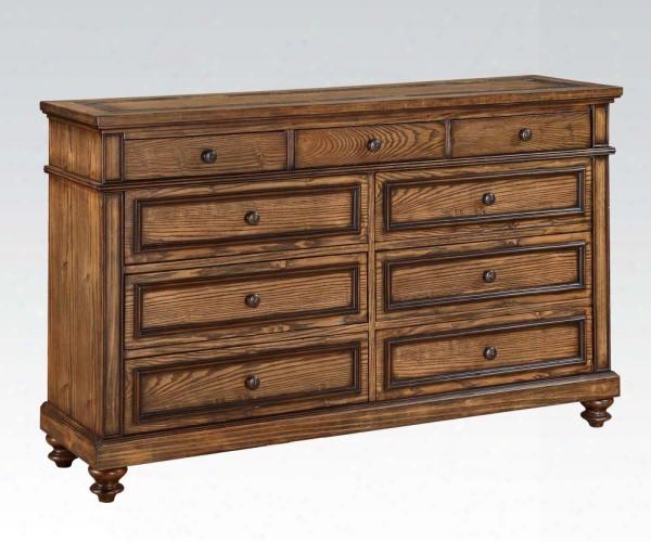 Arielle Collection 24445 64" Dresser With 9 Drawers Slate Top Insert Felt Lined Rise To The ~ Of Drawer And Dovetail French Front And English Back In Oak