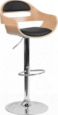 Beech Bentwood Adjustable Height Bar Stool With Black Vinyl Seat And Cutout Padded Back