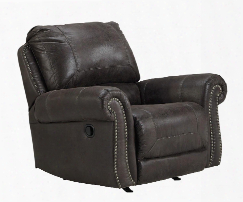 Breville Collection 8000425 43" Rocker Recliner With Faux Leather Upholstery Nail Head Accents Stitched Detailing And Traditional Style In