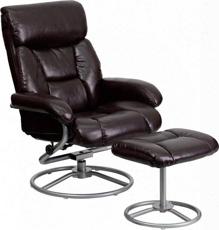 Bt-70230-brn-cir-gg Contemporary Brown Leather Recliner And Ottoman With Metal