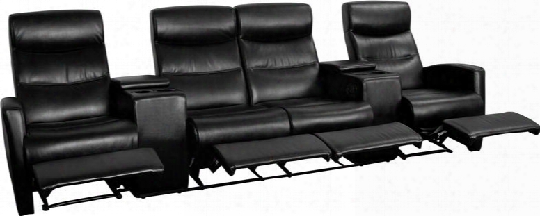Bt-70273-4-bk-gg Black Leather 4-seat Home Theater Recliner With Storage
