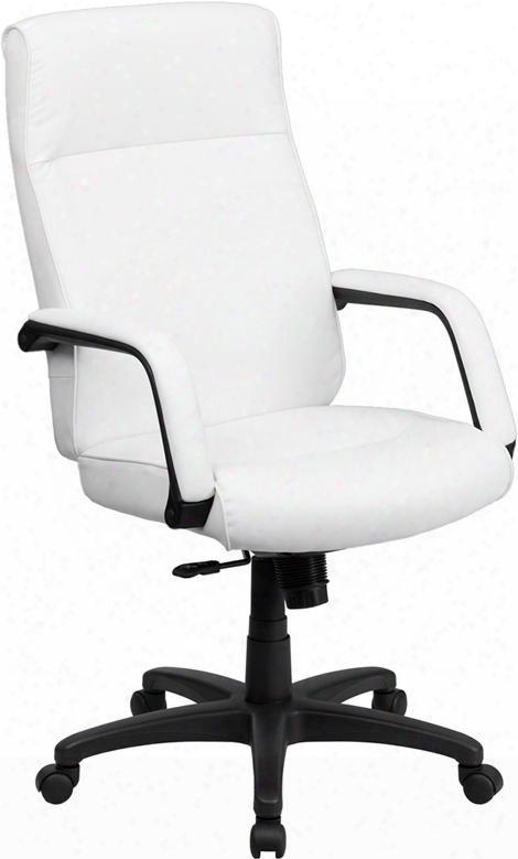 Bt-90033h-wh-gg High Back White Leather Executive Office Chair With Memory Foam