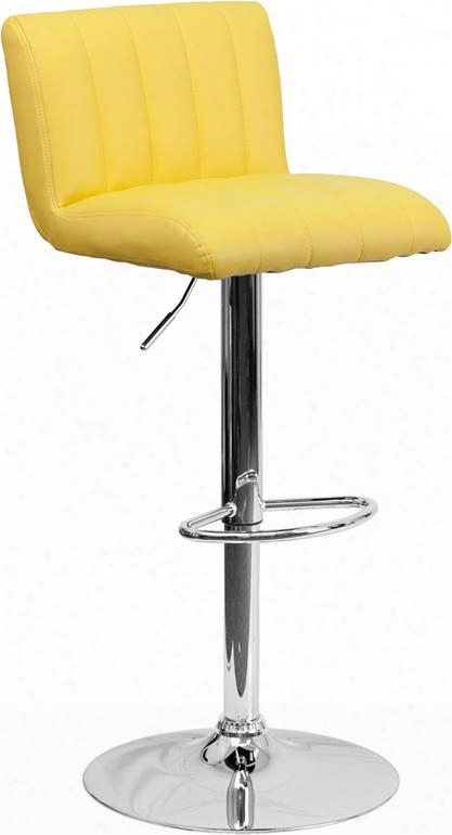 Ch-112010-yel-gg Contemporary Yellow Vinyl Adjustable Height Bar Stool With Chrome