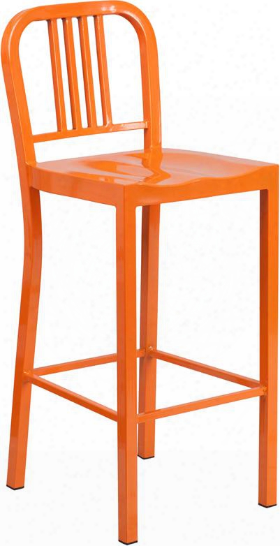 Ch-31200-30-or-gg 30" Counter Height Bar Stool With Vertical Slat Back Protective Plastic Floor Gides Footrest And Powder Coat Finish In