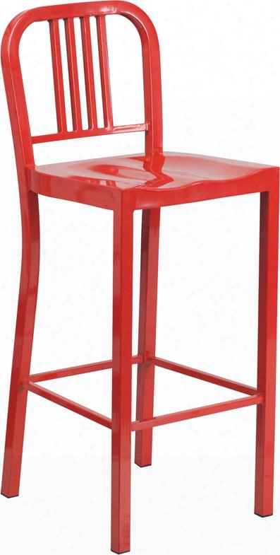 Ch-31200-30-red-gg 30" Counter Height Bar Sotol With Vertical Slat Back Protective Plastic Floor Glides Footrest And Powder Coat Finish In