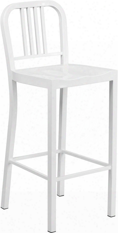 Ch-31200-30-wh-gg 30" Counter Height Bar Stool With Vertical Slat Back Protective Plastic Prevail Over  Glides Footrest And Powder Coat Finish In