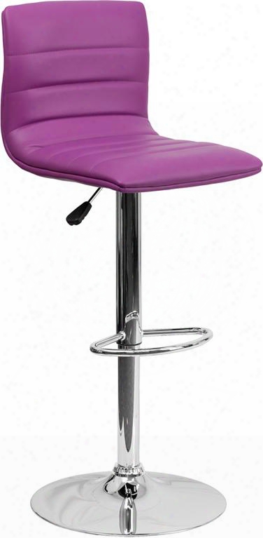 Ch-92023-1-pur-gg 35" - 44" Bar Stool With Adjustable Height Swivel Seat Chrome Base Footrest Horizontal Line Design And Vinylupholstery In Purple
