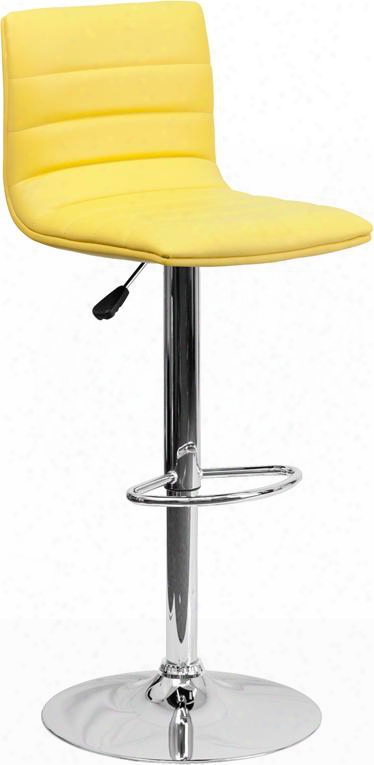 Ch-92023-1-yel-gg Contemporary Yellow Vinyl Adjustable Height Bar Stool With Chrome