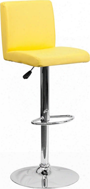 Ch-92066-yel-gg Contemporary Yellow Vinyl Adjustable Height Bar Stool With Chrome