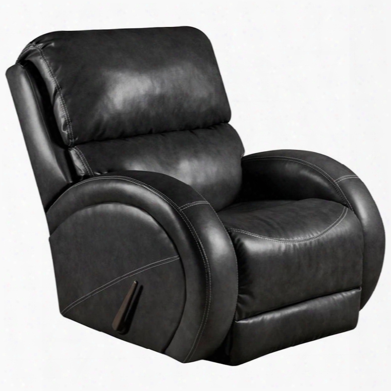 Contemporary Rocker Recliner With Rounded Arms And Plush Pillow Back In Bentley Black
