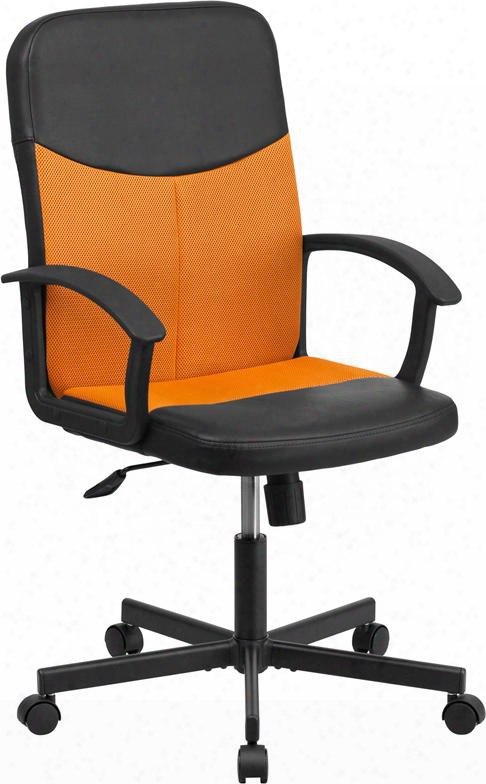 Cp-b301e01-bk-or-gg Mid-back Black Vinyl Task Chair With Orange Mesh