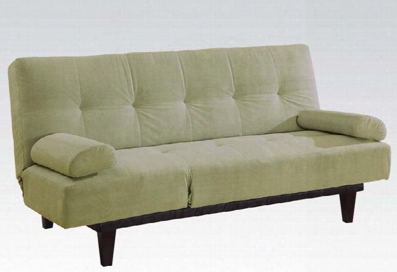 Cybil 05855wsa 77" Adjustable Sofa With 2 Pillows 6" Tapered Wood Legs Tufted Detailing Sleep Function And Microfiber Upholstery In Apple Green