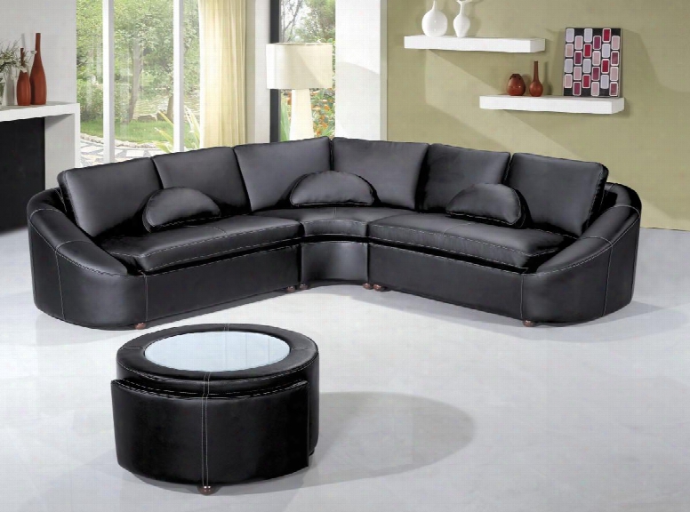 Divani Casa Vgev-sp-2224 Sectional Sofa With Coffee Table Included Curved Shape Jumbo Stitching And Bonded Leather Upholstery In Black