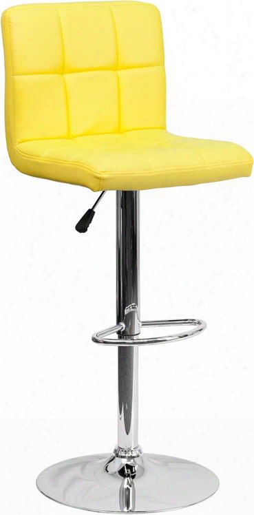 Ds-810-mod-yel-gg Contemporary Yellow Quilted Vinyl Adjustable Height Bar Stool With Chrome