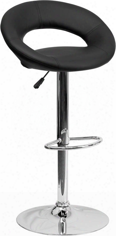 Ds-811-bk-gg 32" -40.75" Bar Stool With Swivel Seat Round-orbit Design Chrome Base Footrest Ring Gas Lift Adjustable Height And Vinyl Upholstery In Black