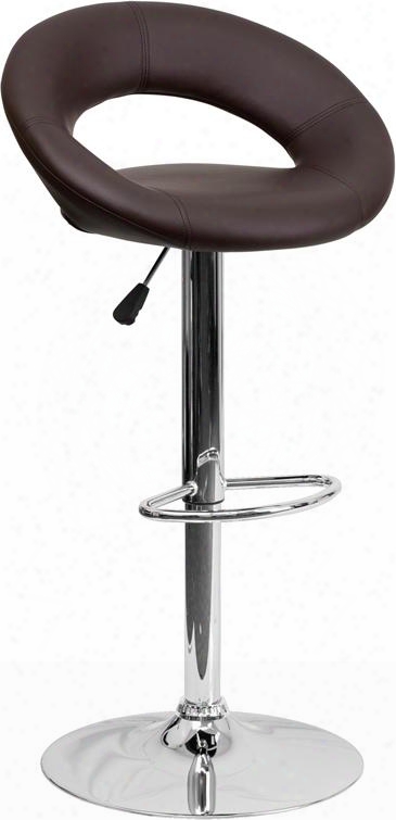 Ds-811-brn-gg 32" -40.75" Bar Stool With Swivel Seat Round-orbit Design Chrome Base Footrest Ring Gas Lift Adjustable Height And Vinyl Upholstery In Brown