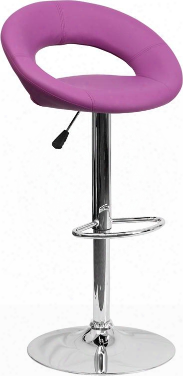 Ds-811-pur-gg 32" -40.75" Bar Stool With Swivel Seat Round-orbit Design Chrome Base Footrest Ring Gas Lift Adjustable Height And Vinyl Upholstery In Purple