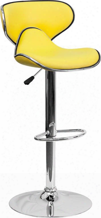 Ds-815-yel-gg Contemporary Cozy Mid-back Yellow Vinyl Adjustable Height Bar Stool With Chrome