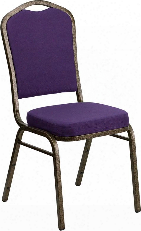 Fd-c01-pur-gv-gg Hercules Series Crown Back Stacking Banquet Chair With Purple Fabrric And 2.5' Thick Seat - Gold Vein