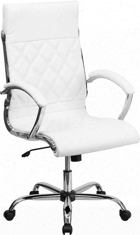 Go-1297h-high-white-gg High Back Designer White Leather Executive Office Chair With Chrome