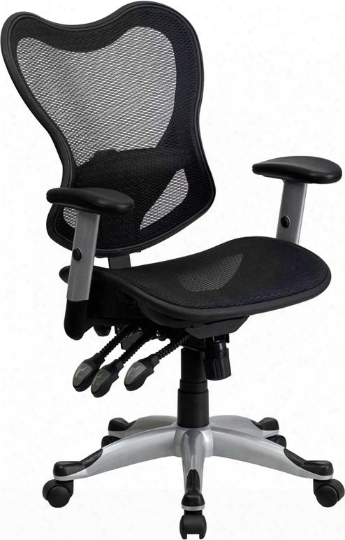 Go-wy-55-gg Mid-back Black Mesh Chair With Triple Paddle