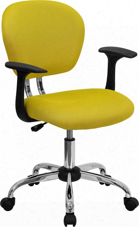 H-2376-f-yel-arms-gg Mid-back Yellow Mesh Task Chair With Arms And Chrome