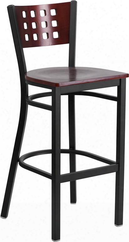 Hercules Collection Xu-dg-60118-mah-bar-mtl-gg 43" Bar Stool With 18 Gauge Steel Frame Footrest Black Powder Coated Frame Finish And Plywood Seat In Mahogany