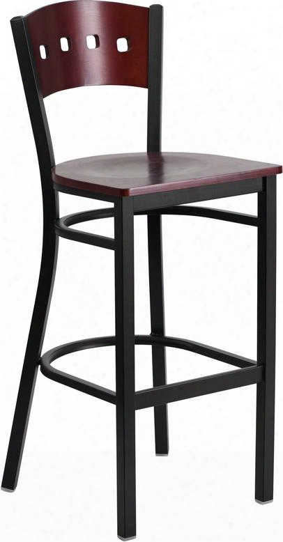 Hercules Collection Xu-dg-60515-mah-bar-mtl-gg 43" Bar Stool With 18 Gauge Steel Frame Footrest Black Powder Coated Frame Finish And Plywood Seat In Mahogany