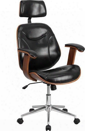 High Back Black Leather Executive Wood Office Chair