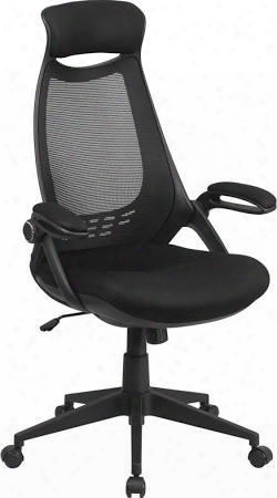 High Back Executive Black Mesh Chair With Flip-up Arms