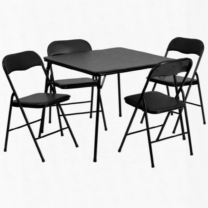 Jb-1-gg 5 Piece Black Folding Card Table And Chair