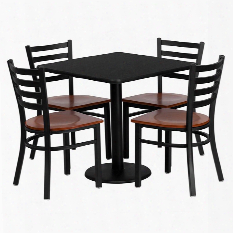 Md-0003-gg 30' Square Black Laminate Table Set With Ladder Back Metal Chair And Cherry Wood Seat Seats