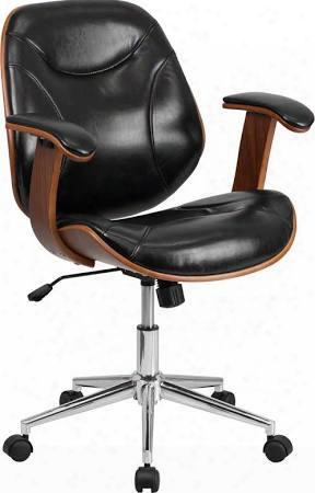 Mid-back Black Leather Executive Wood Office Chair