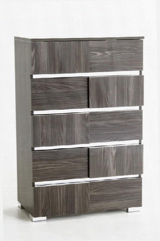 Modrest Picasso Collection Vgacpicasso-ch-grey Italian Modern Chest With 5 Drawers Silver Accents Metal Legs And Lacquer Finish In