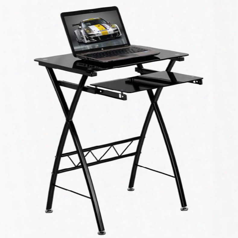 Nan-cp-60-gg Black Tempered Glass Computer Desk With Pull-out Keyboard