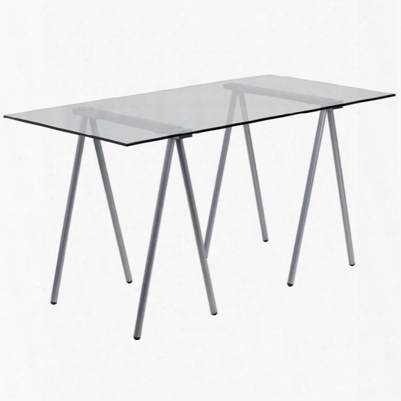 Nan-jn-2119-gg Glass Computer Desk With Silver