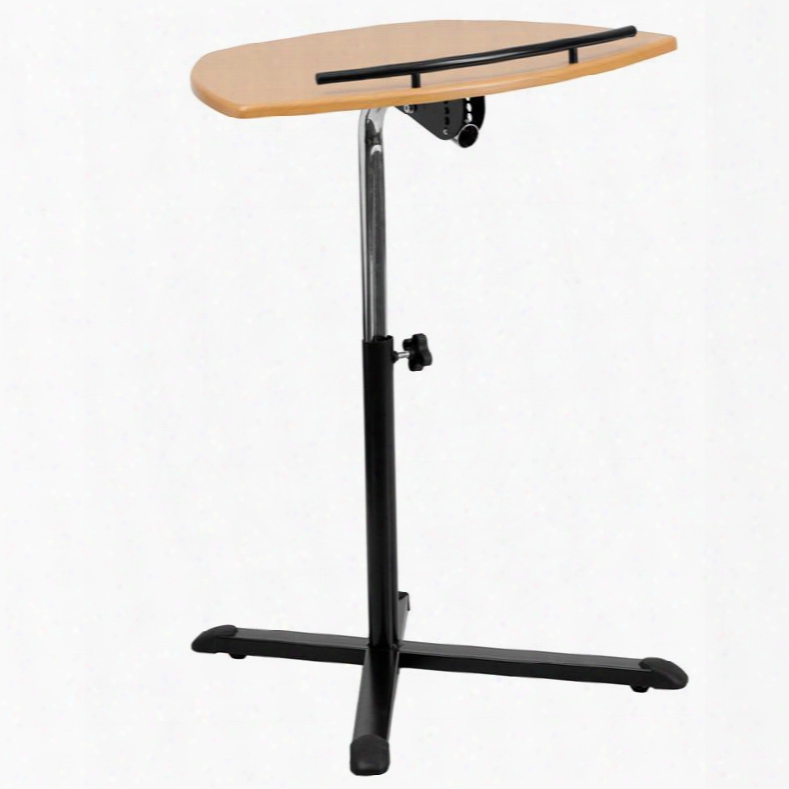 Nan-lt-04-gg 20.75" - 31.25" Laptop Computer Desk With Curved Tee Bar Rim Adjustable Height Black Powder Coated Base And Laminated Top In Natural