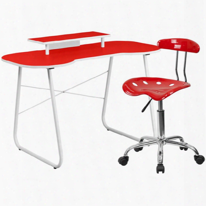 Nan Series Nan-8lf-gg 29.25&uor; - 34.75"h Computer Desk With Monitor Stand And Tractor Chair In Red