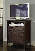 Westlake WSLDM5740 40" 3-Drawer Media Chest with Felt Lined Top Drawers Open Shelf with Wire Management and Gunmetal Hardware in Dark Mahogany