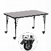 XU-A3048-REC-GY-T-P-CAS-GG Mobile 30'W x 48'L Rectangular Activity Table with Grey Thermal Fused Laminate Top and Height Adjustable Pre-School