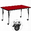 XU-A3672-REC-RED-T-P-CAS-GG Mobile 36'W x 72'L Rectangular Activity Table with Red Thermal Fused Laminate Top and Height Adjustable Pre-School