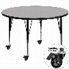 XU-A60-RND-GY-T-P-CAS-GG Mobile 60' Round Activity Table with Grey Thermal Fused Laminate Top and Height Adjustable Pre-School