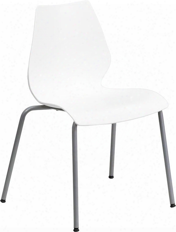 Rut-288-white-gg Hercules Series 770 Lb. Capacity White Stack Chair With Lumbar Support And Silver