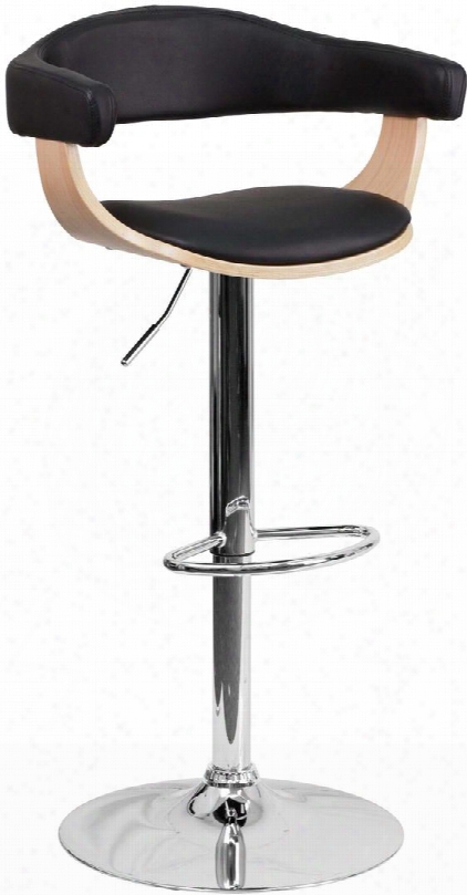 Sd-2178-2-gg 35.5" - 44" Bar Stool With Adjustable Height Beech Bentwood Frame Footrest Swivel Seat Chrome Base And Vinyl Upholstery In Black