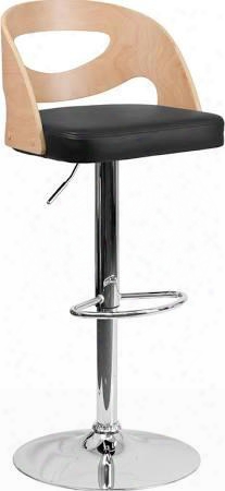 Sd Series Sd-2168-gg 33.50" - 42" Beech Bentwood Adjustableheight Bar Stool With Black Vinyl Seat And Cutout Back In Beechwood