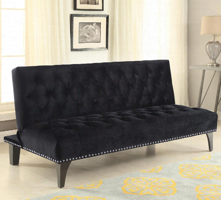 Sofa Beds And Futons  500237 74" Sofa Bed With Chrome Nailhead Trim Sinuous Spring Base Kiln Dried Hardwood Frame And Velvet Upholstery In Black