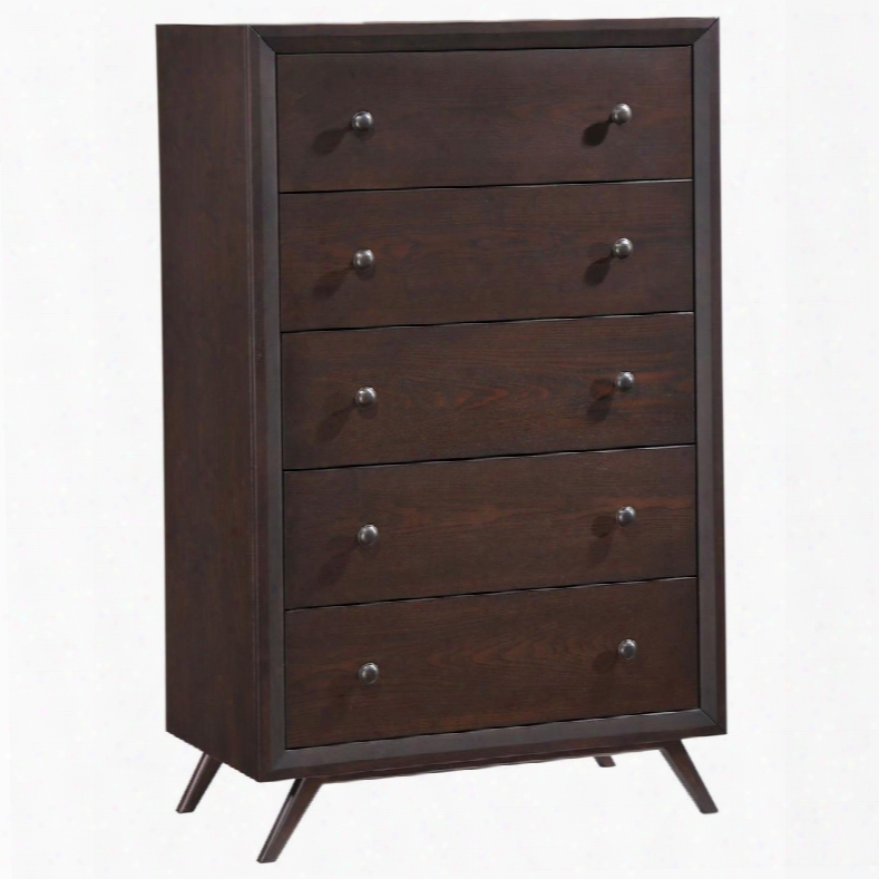 Tracy Mmod5242cap 31" Chest With 5 Drawers Platform Leg Base Antique Metal Knobs China Ash Veneer And Rubberwood Materials In Cappuccino