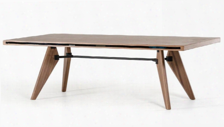 Vgbb1403t-wal Modreest Kennedy 95" Rectangular Dining Table With Mirrored Accents And Black Metal Rod In Walnut Veneer