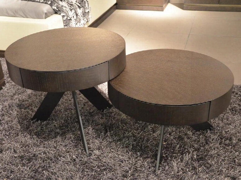Vgbbmh1307 Modrest 24" Round Coffee Table Set With 2 Tables 1 Pull Out Drawer On Each Table And Metal Base In Brown Oak